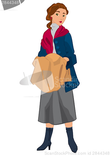 Image of Retro girl in red scarf isolated
