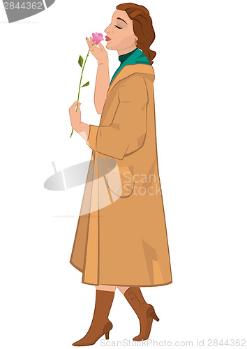 Image of Retro girl with flower isolated