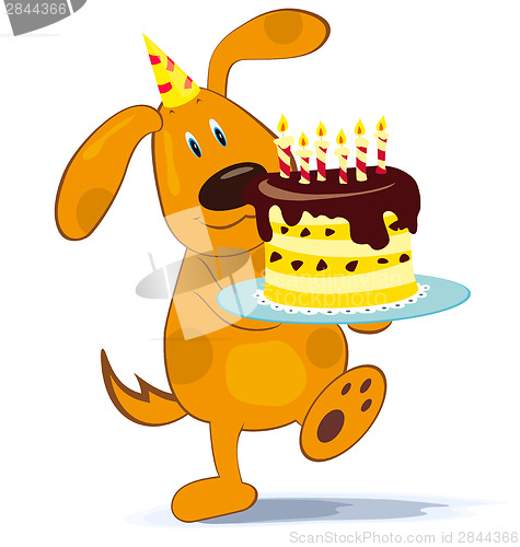 Image of Cartoon dog with cake