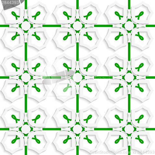 Image of White geometric ornament with green net seamless