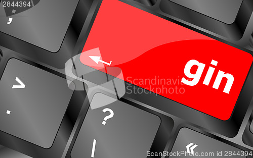 Image of gin word on keyboard key, notebook computer button