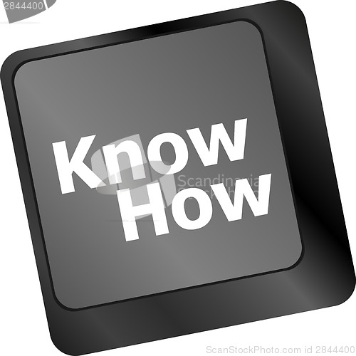 Image of know how knowledge or education concept with button on computer keyboard