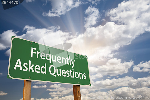 Image of Frequently Asked Questions Green Road Sign