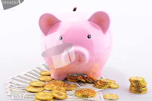 Image of Piggy bank and coins and notes