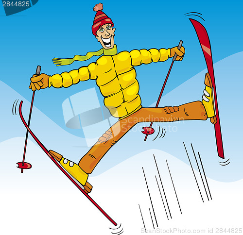Image of man jump on ski cartoon illustration