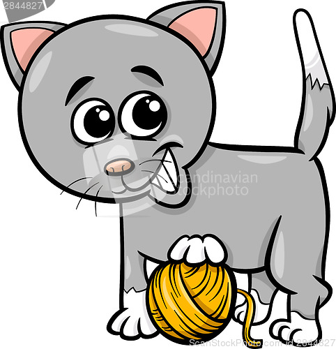Image of cat with yarn cartoon illustration
