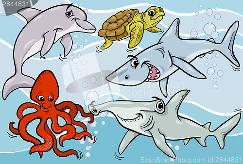 Image of sea life animals and fish cartoon