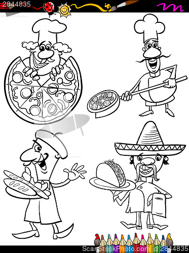 Image of cook chefs set cartoon coloring book