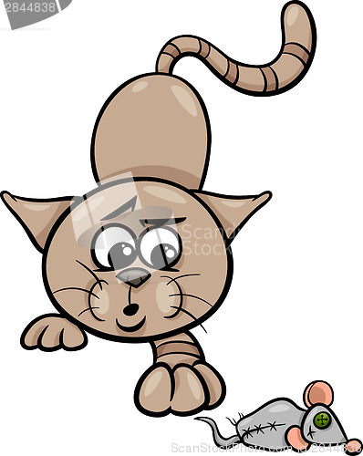 Image of cat with toy mouse cartoon illustration