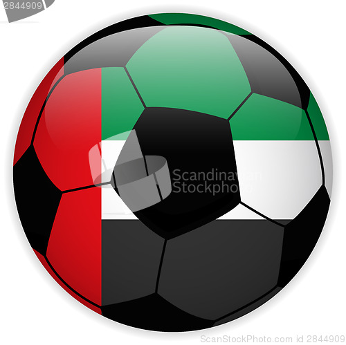 Image of Emirates Flag with Soccer Ball Background