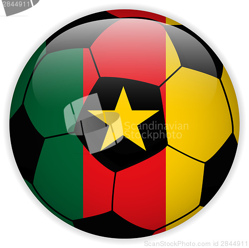 Image of Cameroon Flag with Soccer Ball Background