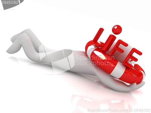Image of Man with life ring. 3d rendered illustration