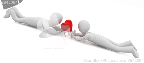 Image of 3D humans lying and holds heart