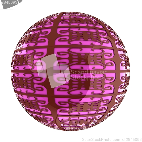 Image of Arabic abstract glossy dark red geometric sphere and pink sphere
