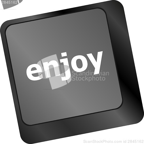 Image of enjoy word on keyboard key, notebook computer button