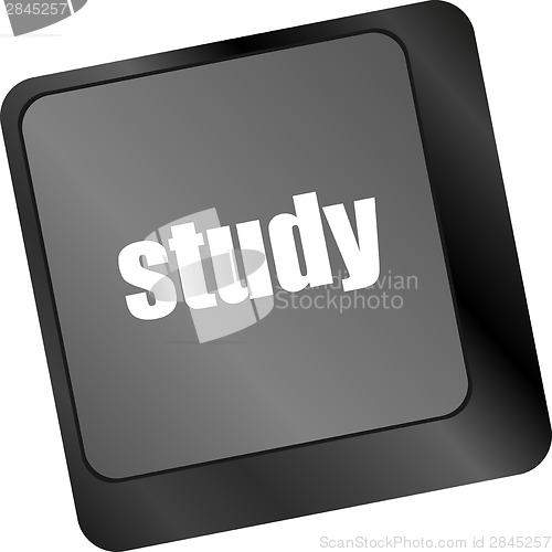 Image of Education concept: computer keyboard with word study, selected focus on enter button background