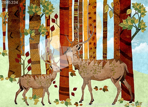 Image of Two deer in the woods