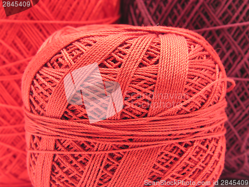 Image of Red balls of wool  in a close-up view