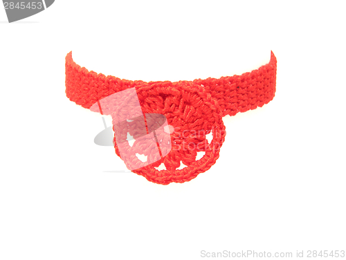 Image of Hand worked crocheted collar with red crocheted bloom