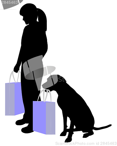 Image of Woman and dog shopping