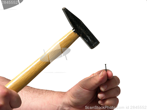 Image of To bang with a hammer on a nail 