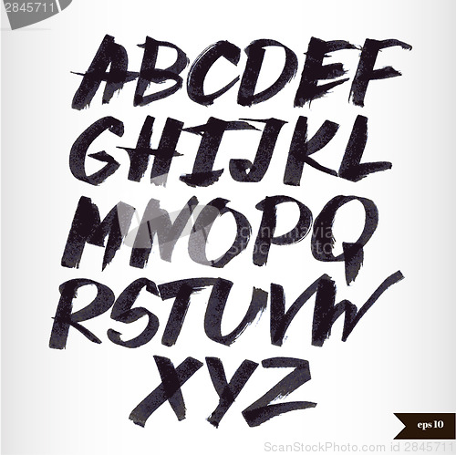 Image of Handwritten calligraphic black watercolor alphabet