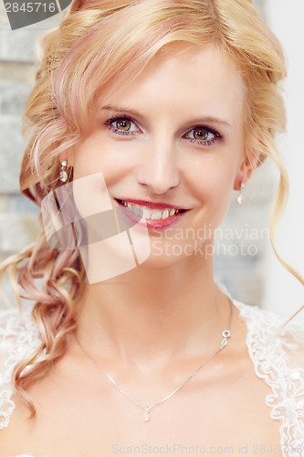 Image of portrait of beautiful smiling bride