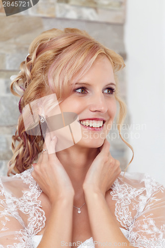 Image of portrait of beautiful smiling bride