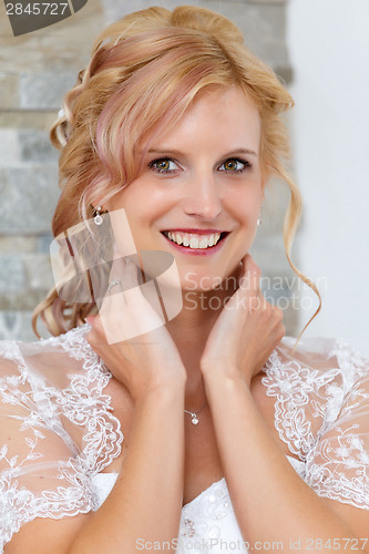 Image of portrait of beautiful smiling bride