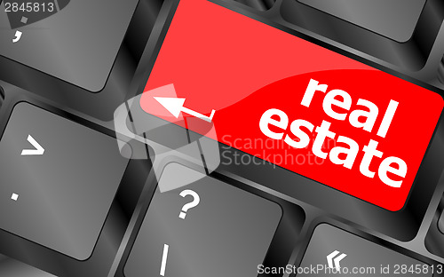 Image of Real Estate concept. hot key on computer keyboard with Real Estate words