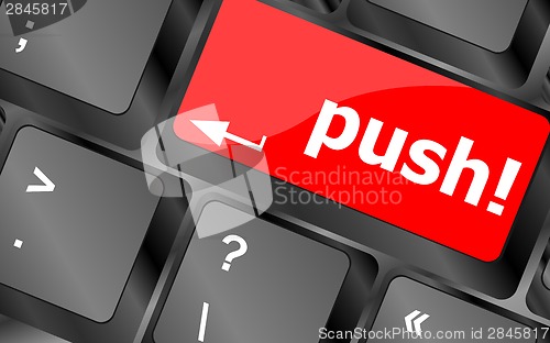 Image of push key on computer keyboard, business concept