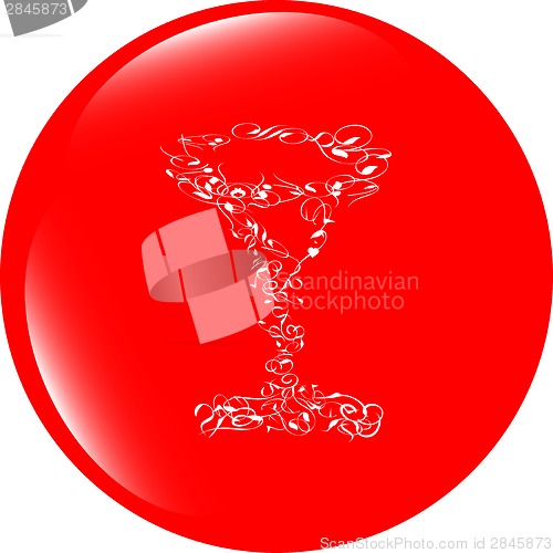 Image of Champagne cup icon on internet button isolated on white