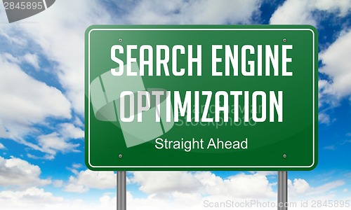 Image of Search Engine Optimization on Highway Signpost.