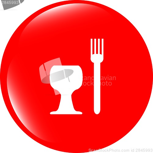 Image of Eat sign icon. Cutlery symbol. Fork and wineglass. Modern UI website button