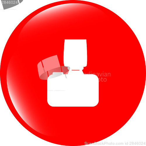 Image of Camera application icon. Colorful camera lens design on white square shape