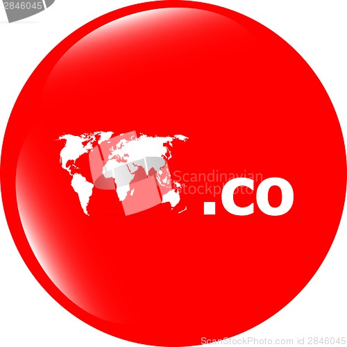 Image of Domain CO sign icon. Top-level internet domain symbol with world map