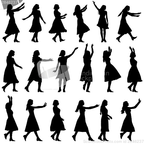Image of Black silhouettes of beautiful womans on white background. Vecto