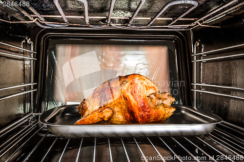 Image of Roast chicken in the oven.