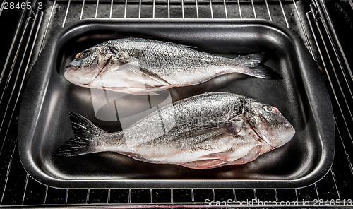 Image of Dorado fish in the oven.