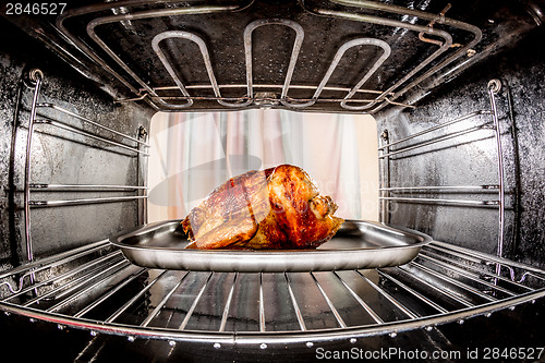 Image of Roast chicken in the oven.