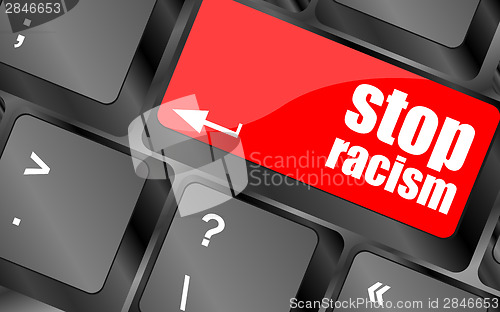 Image of stop racism concept by keyboard keys