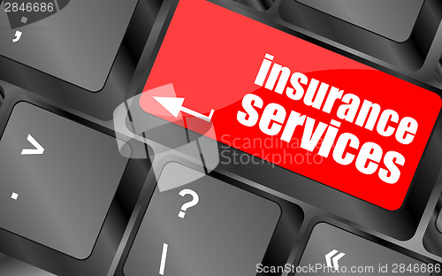 Image of Keyboard with insurance services button, internet concept