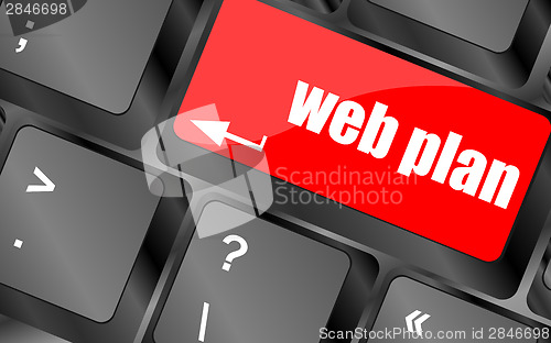 Image of web plan concept with key on computer keyboard, business concept