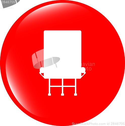 Image of glossy rounded icon button with billboard isolated over white background