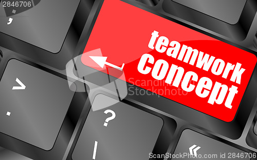 Image of cloud icon with teamwork concept word on computer keyboard key