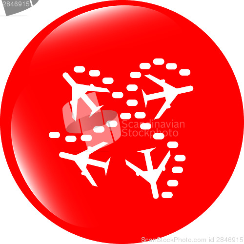 Image of Plane set on icon glossy button isolated on white