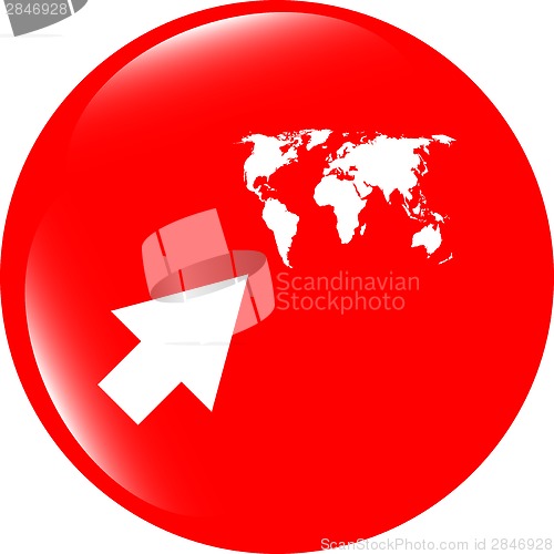 Image of arrow sign icon with world map sign. Arrows symbol. Icon for App. Web button