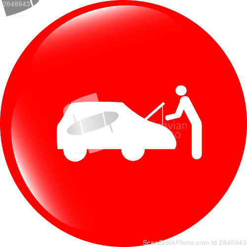 Image of man and car on web icon (button) isolated on white