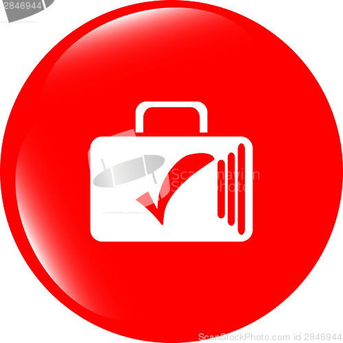 Image of tick mark on business suitcase. web icon isolated on white background