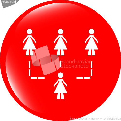 Image of icon button with network of woman inside, isolated on white